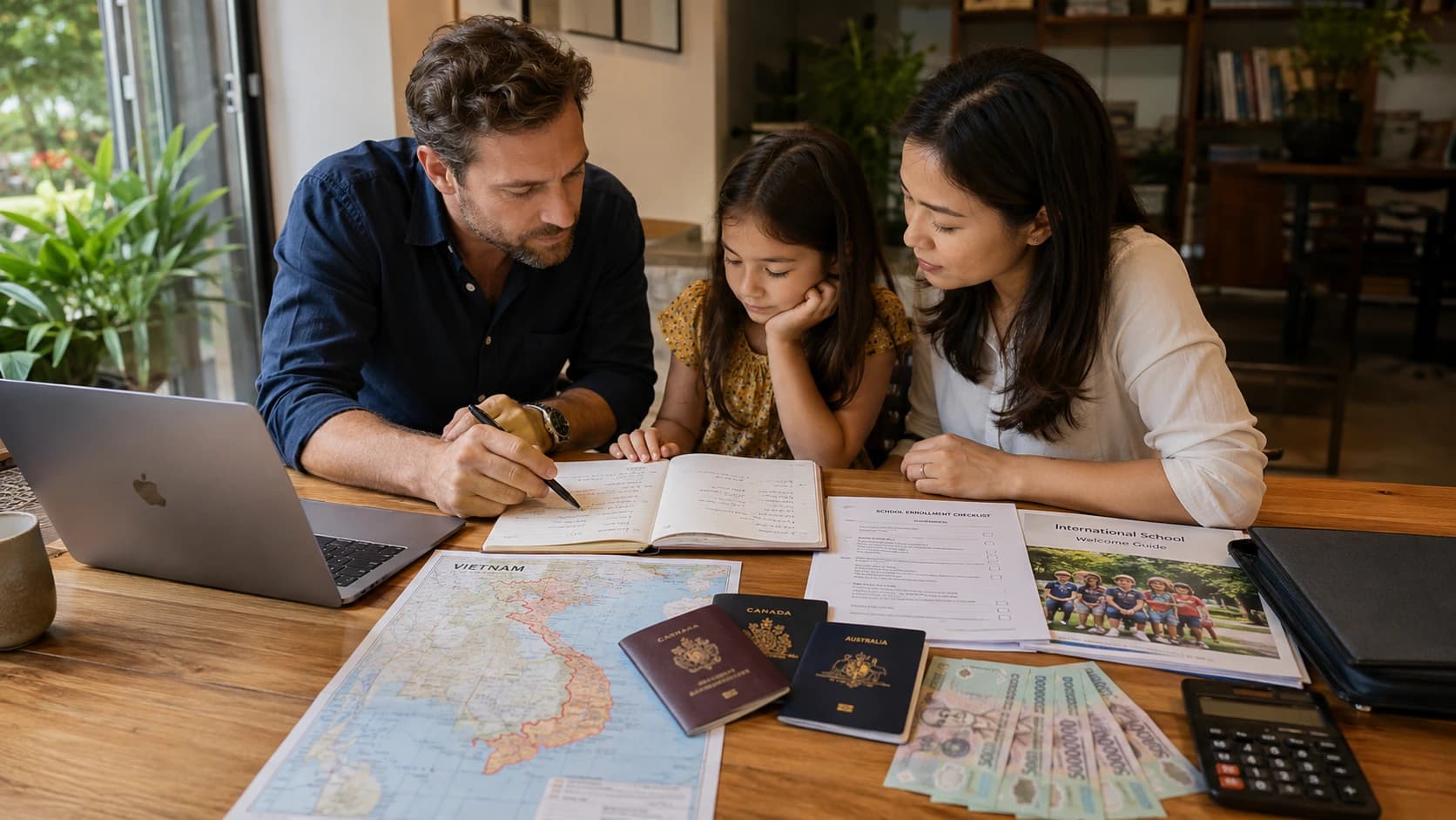 Budget familial pour vivre au Vietnam avec passeports, documents scolaires, assurance santé et carte du pays.