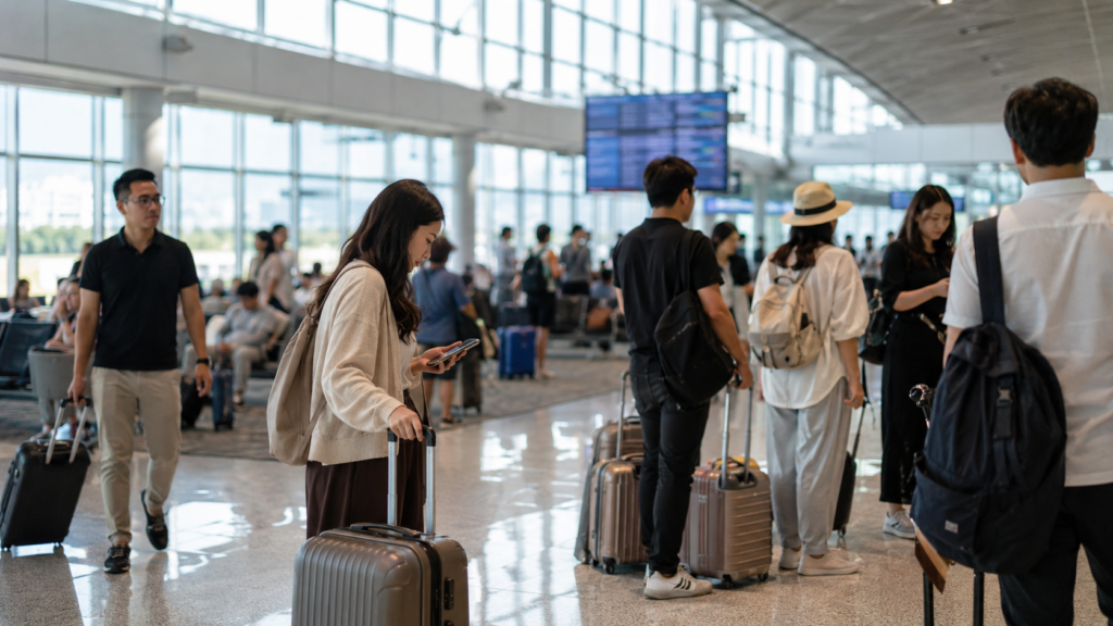 Voyageurs attendant leur vol dans un aéroport vietnamien