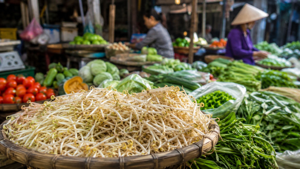 Germes de soja vendus sur un marché vietnamien.