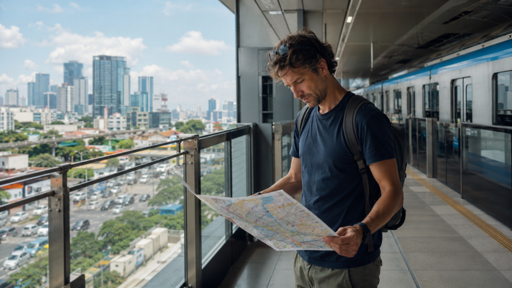 Un expatrié consulte le plan du métro à Ho Chi Minh-Ville.